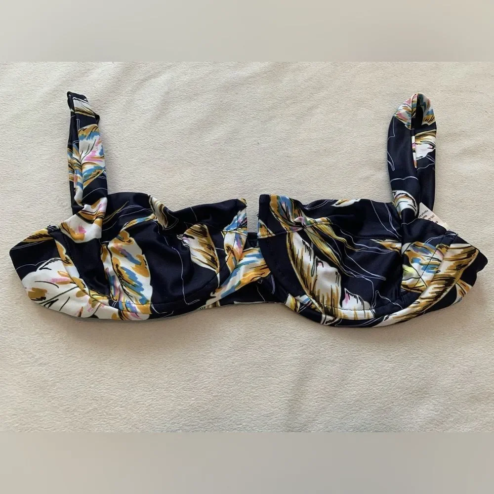 L*space Set Floral Camellia Top & Camacho Bottom Bikini Navy Blue Large/XL NEW